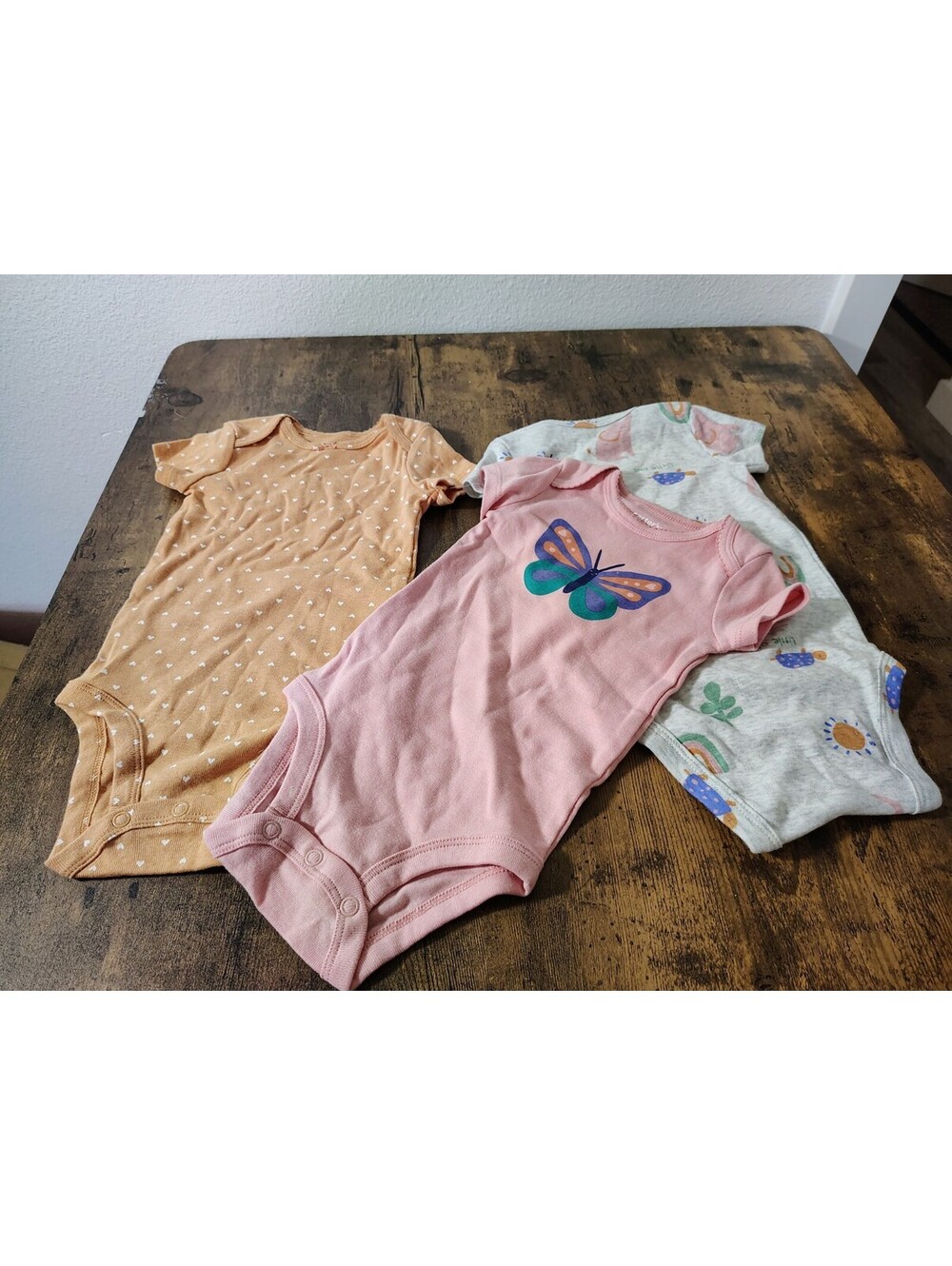 NWOT Carter's Baby Girl 6 Months 3PC Bodysuit Pack Butterfly Rainbow Heart Set